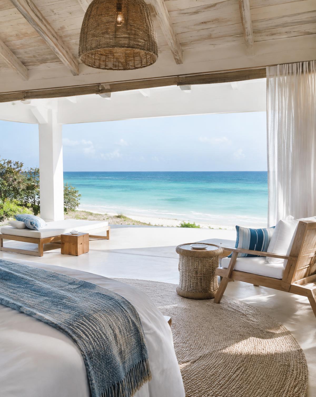 An open coastal lodge suite looking out to the Indian Ocean